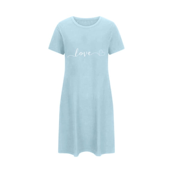 Oksale Valentine Nightgown for Women Soft Cozy Short Sleeve Plus Size Dresses Cute Printed Round Neck Mini Sleepwear Casual Loose Breathable Nightgowns Sky Blue 3XL