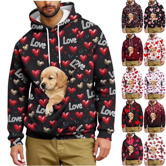 Oksale Valentines Day Hoodies for Men with Kangaroo Pouch Pet Carrier Sweatshirts Loose Long Sleeve Oversized Sweatshirt Cute Graphic Fashion Clothing Gray XL