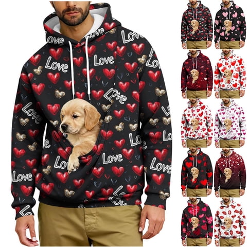 Oksale Valentines Day Hoodies for Men with Kangaroo Pouch Pet Carrier Sweatshirts Loose Long Sleeve Oversized Sweatshirt Cute Graphic Fashion Clothing Gray XXL
