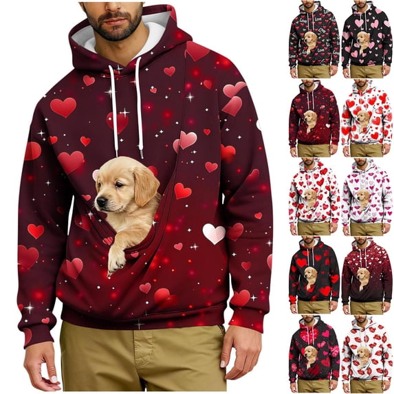 Oksale Valentines Day Hoodies for Men with Kangaroo Pouch Pet Carrier Sweatshirts Loose Long Sleeve Oversized Sweatshirt Cute Graphic Fashion Clothing Watermelon Red L