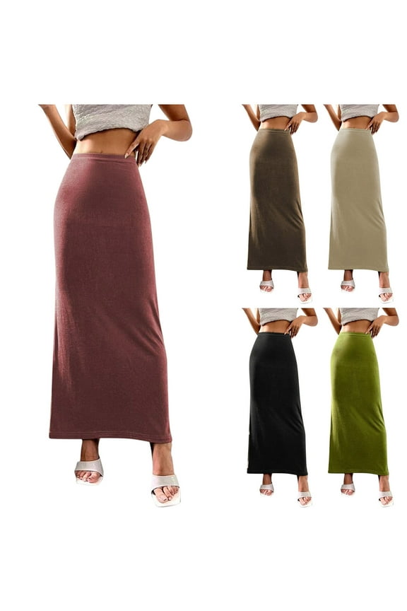 Velvet Skirts for Women Soft Cozy Plus Size Maxi Pencil Skirts Stretch High Waisted Skirt 2026 Beige S