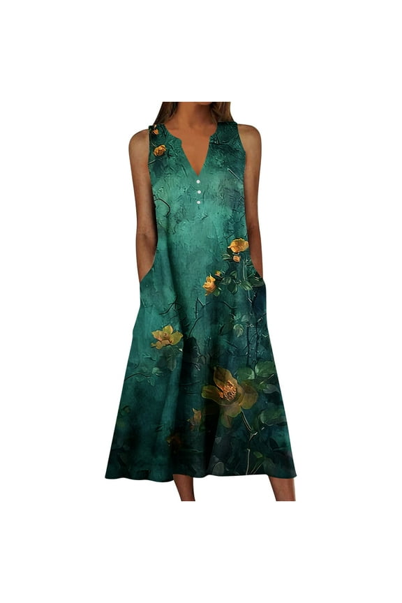 Vintage Graphic Nightgowns for Women Plus Size Sleeveless Sleep Shirt with Pockets Casual V Neck Night Gown Mid Length Sleep Dress Soft Elegant Loungewear 2025 Multicolor XXXXL