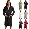 thumbnail image 1 of Oksale Waffle Knit Hooded Robes for Men with Pockets Belted Bath Robe Loose Long Sleeve Nightgowns Soft Knee Length Loungewear Black S, 1 of 6