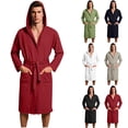 thumbnail image 1 of Oksale Waffle Knit Hooded Robes for Men with Pockets Belted Bath Robe Loose Long Sleeve Nightgowns Soft Knee Length Loungewear Wine S, 1 of 7