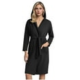 thumbnail image 1 of Oksale Waffle Knit Hooded Robes for Women with Belt Knee Length Bathrobes withh Pockets Loose Long Sleeve Robe Cozy Soft Ladies Nightgown Black S, 1 of 7