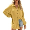 thumbnail image 1 of Oksale Waffle Knit Shirts for Women Button Down Shirt Loose Long Sleeve Tee Blouses Solid Color Blouse Casual Lapel Collared Top with Pocket Fashion Tops 2025 Yellow XXL, 1 of 7