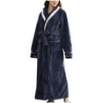 thumbnail image 1 of Oksale Waffle Robe for Women Fluzzy Flannel Maxi Bath Robe with Belt Trendy Shawl Collar Robes with Pockets Comfortable Long Sleeve Night Gowns Warm Winter Thermal Robes Navy M, 1 of 6