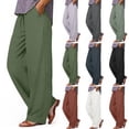 thumbnail image 1 of Oksale Wide Leg Pants for Women Tall Elastic Drawstring High Waisted Summer Pants with Pockets Loose Fit Full Length Vacation Outfits Army Green S, 1 of 8
