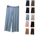 thumbnail image 1 of Oksale Wide Leg Pj Pants Women Casual Loose Plus Size Pajama Pants Breathable Trendy Capri Lounge Pants ELastic Waist Drawstring Summer Sleepwear Light Blue M, 1 of 6