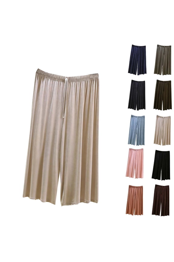 Wide Leg Pj Pants Women Casual Loose Plus Size Pajama Pants Breathable Trendy Capri Lounge Pants ELastic Waist Drawstring Summer Sleepwear Light Blue M