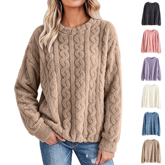 Oksale Winter Pajama Tops for Women Warm Cozy Long Sleeve Fuzzy Fleece Pullover Casual Round Neck Sleepwear Thermal Loungewear Dark Gray Free Size