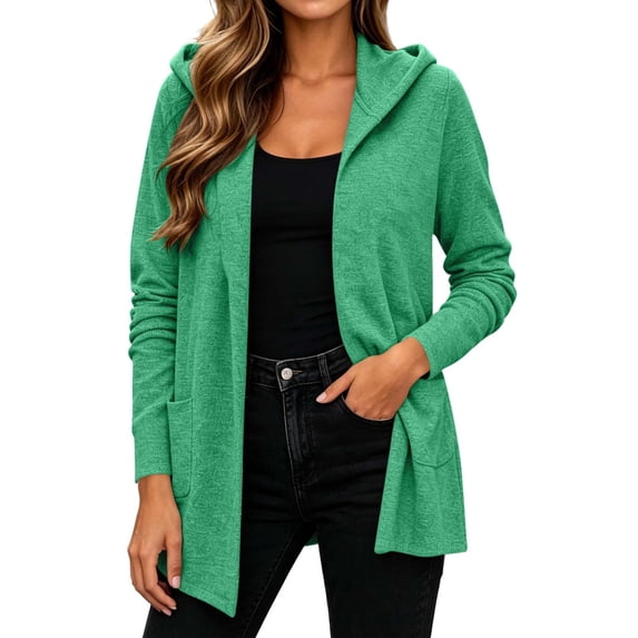 Oksale Women Cotton Hoodie Cardigan Lightweight Soft Cozy Long Sleeve Cardigans with Pockets Casual Open Front Fall Clothes Green M