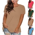 thumbnail image 1 of Oksale Women Plus Size T-shirts Casual Crewneck Basic Tees Loose Breathable Short Sleeve Cotton Tshirts Soft Comfy Classic Clothing Khaki XXL, 1 of 6