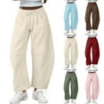 thumbnail image 1 of Oksale Women's Barrel Wide Leg Sweatpants Casual Loose Stretch High Waisted Joggers with Pockets Cozy Drawstring Ankle Pants for Athletic Fitness Khaki S, 1 of 10