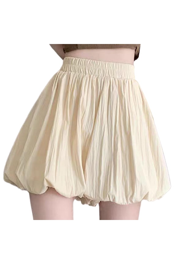 Women's Bubble Shorts Trendy Elastic Waisted Y2K Shorts Casual A Line Solid Color Summer Shorts for Holiday Party Beige XL