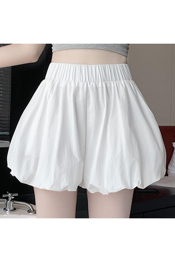 Women's Bubble Shorts Trendy Elastic Waisted Y2K Shorts Casual A Line Solid Color Summer Shorts for Holiday Party White XL