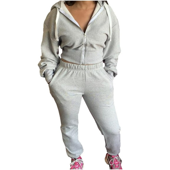 Oksale Women's Full Zip Sweatsuits Set 2PC Fleece Lined Hoodies Casual Jogger Sweatpants Baggy Fall Winter Outfit for Athletic 2025 Gray S