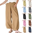 thumbnail image 1 of Oksale Women's Linen Pants Trendy Loose Lantern Pants with Pockets Casual Lightweight High Smocked Waisted Ankle Pants Yellow M, 1 of 9
