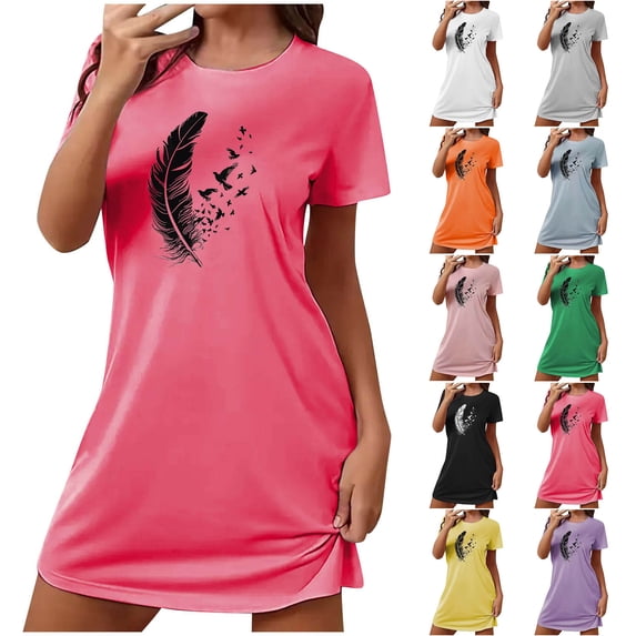 Oksale Women's Nightgowns & Sleepshirts Casual Round Neck Mini Pajama Dress Gift for Family Soft Cozy Shory Sleeve Graphic Sleepwear Black M