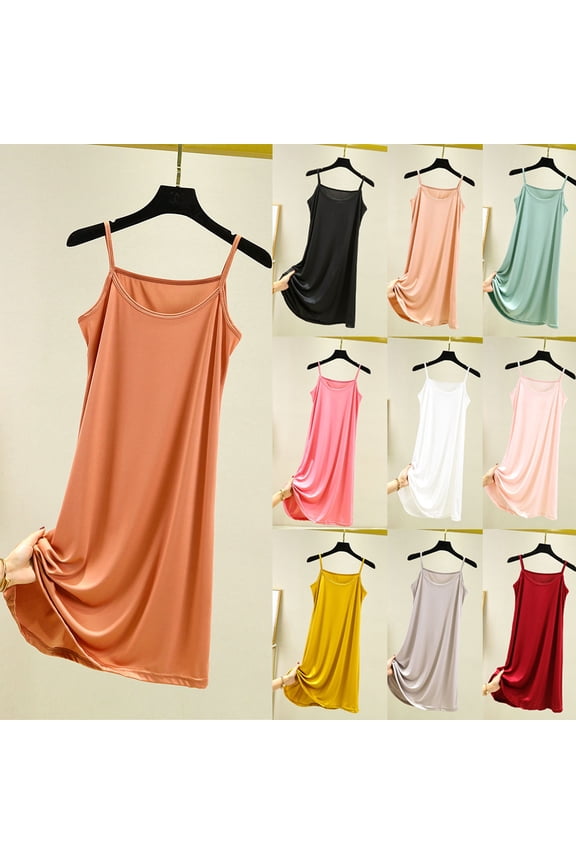 Women's Nightgowns Soft Cozy Full Slip Modal Nighdress Lightweight Breathable Spaghetti Straps Mini Chemise Sleepwear Black L