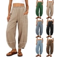 thumbnail image 1 of Oksale Womens Barrel Pants Stretch High Waisted Lantern Pants with Pockets Casual Loose Cotton Linen Pants Khaki M, 1 of 9