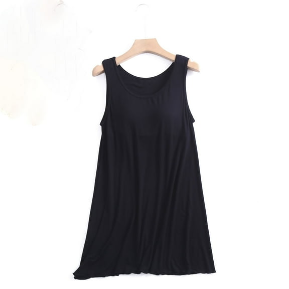Oksale Womens Built in Bra Mini Sleep Dress Soft Modal Night Gown Sleeveless Pajama Dress Casual Round Neck Loungewear Ultra Lightweight Sleepwear Black XL