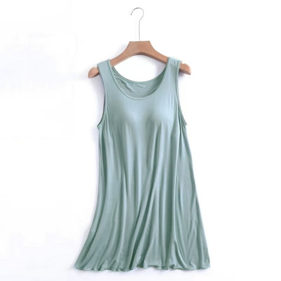 Oksale Womens Built in Bra Mini Sleep Dress Soft Modal Night Gown Sleeveless Pajama Dress Casual Round Neck Loungewear Ultra Lightweight Sleepwear Light Blue M
