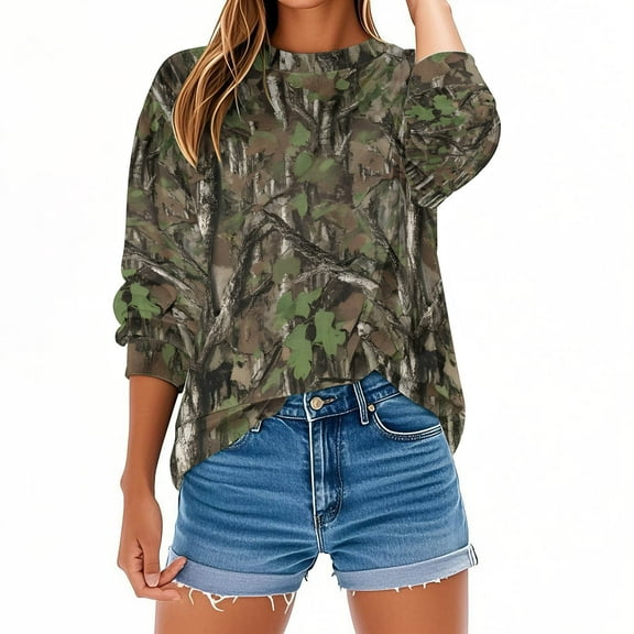 Oksale Womens Camo Sweatshirt Graphic Maple leaves Crewneck Winter Pullover Loose Long Sleeve Fall Sweatshirts Plus Size Casual Soft Shirts 2025 Gray XXXL