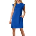 thumbnail image 1 of Oksale Womens Cap Sleeve Summer Dresses with Pockets Casual Round Neck Going Out Dress Trendy Side Split Mini Dress for Travel Office Blue M, 1 of 7