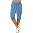 thumbnail image 1 of Oksale Womens Capri Pants Cinch Bottom with Pockets Petite Pull On Capris with Pockets Casual Drawstring Stretchy High Waist Summer Beach Long Shorts Blue L, 1 of 10