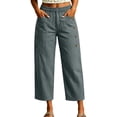 thumbnail image 1 of Oksale Womens Cotton Linen Pants with Pockets Petite Loose Straight Leg Pants Casual Elastic Waisted Summer Pants Lightweight Breathable Comfy Pants Gray S, 1 of 7