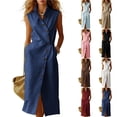 thumbnail image 1 of Oksale Womens Dresses Casual Button Down V Neck Tank Dress Summer Vacation Maxi Long Dresses Sleeveless Sundresses with Pockets Navy S, 1 of 7