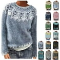 thumbnail image 1 of Oksale Womens Fair Isle Sweaters Casual Crewneck Sweater Vintage Long Sleeve Jumper Soft Knit Comfortable Fall Tops Slouchy Shirt 2026 Light Blue XXL, 1 of 6