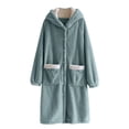 thumbnail image 1 of Oksale Womens Flannel Hooded Nightgowns with Pockets Trendy Button Down Sleepwear Cozy Long Sleeve Fleece Nightdress Warm Winter Pajama Dress Blue L, 1 of 9