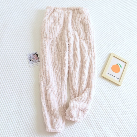 Oksale Womens Flannel Pajama Pants Soft Fuzzy Pj Pants with Pockets Solid Color Long Sleepwear Warm Winter Pants Comfy Trousers Beige M