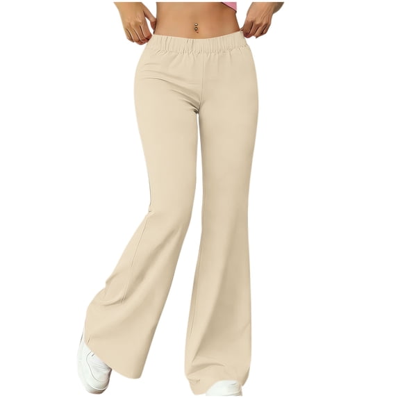 Oksale Womens Flare Yoga Pants Tall Pull On Elastic Waisted Flared Leggings for Women Bootcut Casual Comfy Workout Gym Pants Beige 2XL