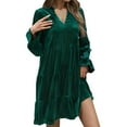 thumbnail image 1 of Oksale Womens Fleece Dress Flowy A Line Mini Dresses Sexy Deep V Neck Dress Cozy Long Sleeve Dress Loose Fit Velvet Dresses 2025 Green XL, 1 of 3