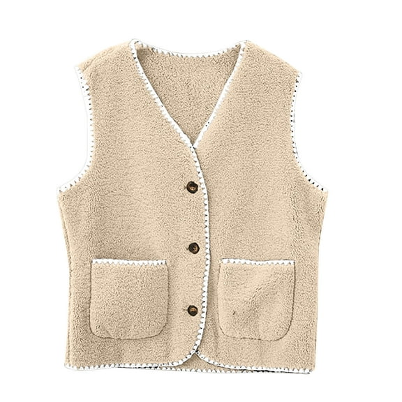 Oksale Womens Fleece Vest Trendy Button Down Vest with Pockets Solid Color Sleeveless Jackets Tank Jacket Soft Lightweight Comfy Outwear 2025 White L