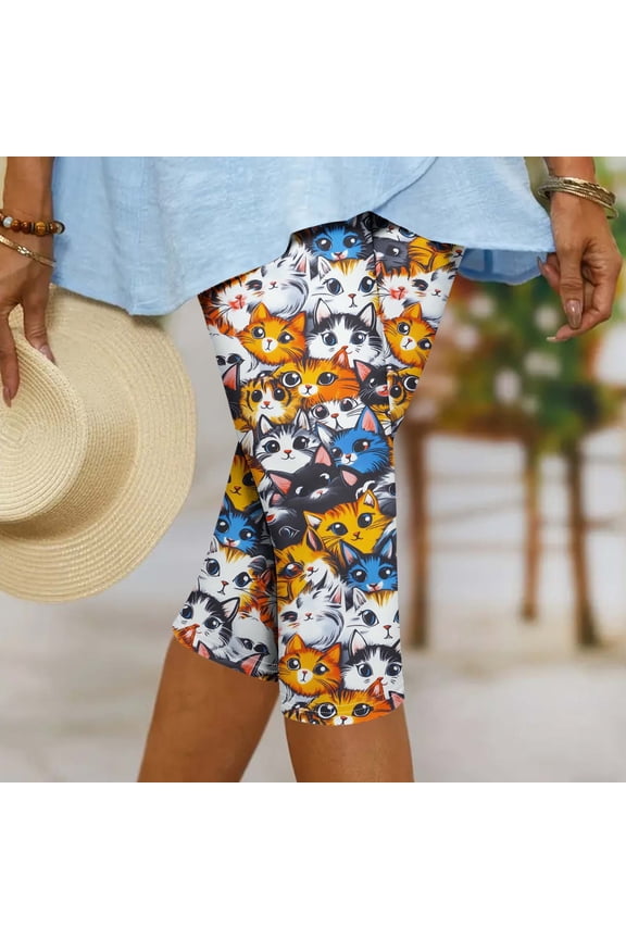 Womens Funny Cats Graphic Leggings Yoga Capri Pants Casual Elastic Trousers Slim Fit Lightweight Athletic Tights 2025 Multicolor XL