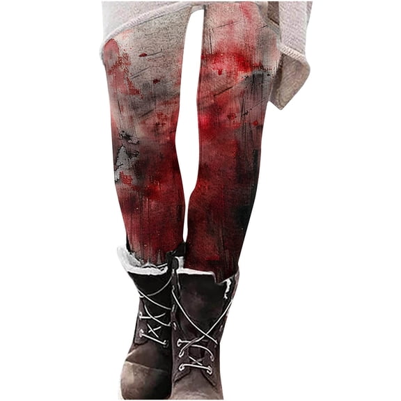 Oksale Womens Funny Graphic Leggings Slim Fit Halloween Pants High Waisted Yoga Leggings Tummy Control Yoga Tights Feitival Athletic Trousers Red XXL
