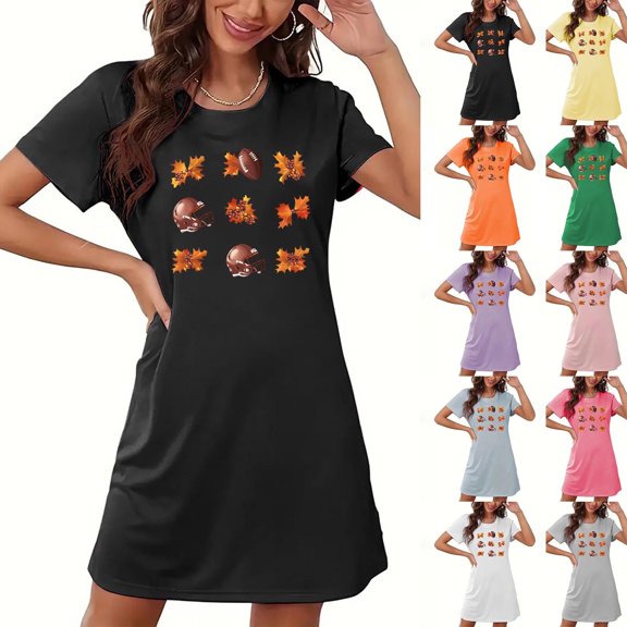 Oksale Womens Funny Turkey Print Night Shirts Casual Crewneck Mini Nightgowns Comfortable Short Sleeve Pajama Dress Loose Fit Lightweight Loungewear Hot Pink M