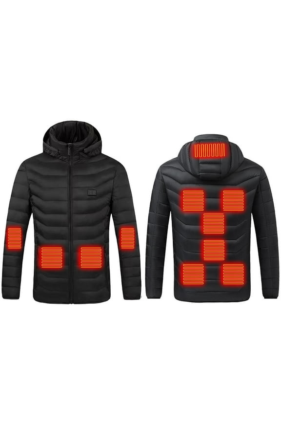 Womens Heated Jacket without Battery Unisex Thermal Jackets Detachable Hood Coats USB Smart Quilted Puffer Coat Heating Winter Overcoats Black XXXL
