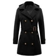 thumbnail image 1 of Oksale Womens Hooded Trench Coat Double Breasted Woolen Pea Coat Belted Lapel Overcoat with Pockets Fall Fashion Slim Fit Midi Jackets Black S, 1 of 4