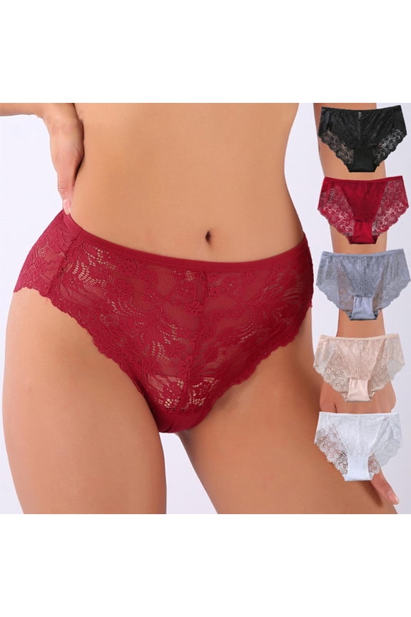 Womens Lace Underwear Sexy Breathable Thong Panties Stretch Seamless Bikini Briefs Soft Cozy Underpants Black S