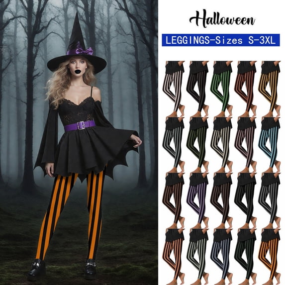 Oksale Womens Leggings Halloween Striped Color Block Yoga Pants Tummy Control Stretch High Waisted Legging Pants Slim Fit Lightweight 2026 Clear XL