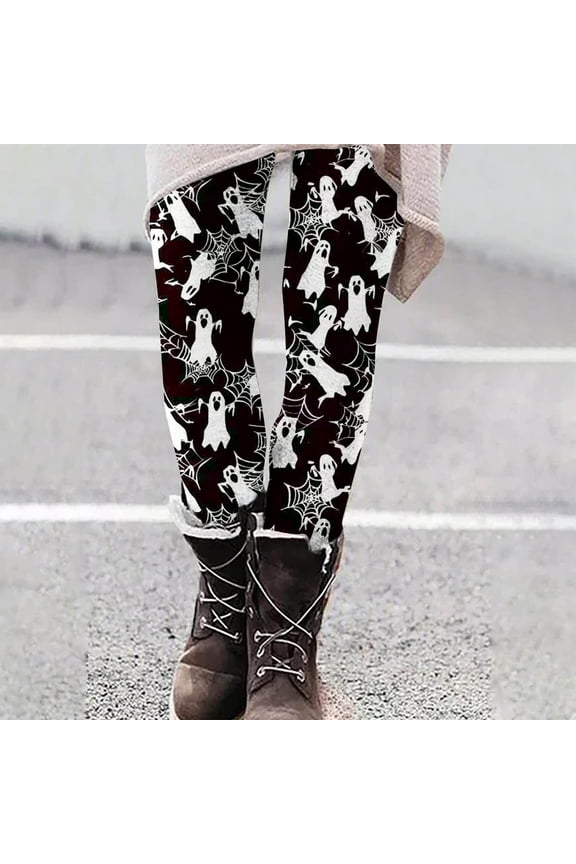 Womens Leggings Slimming Halloween Tights Stretch High Waisted Tummy Control Yoga Pants Cute Graphic Legging Trousers Black S