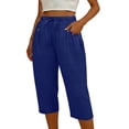 thumbnail image 1 of Oksale Womens Linen Capri Pants Petite with Pockets Loose Fit Straight Leg Fashion Clothing Summer Drawstring Elastic Waisted Capris Navy M, 1 of 7