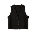 thumbnail image 1 of Oksale Womens Linen Cotton Vest Ultra Lightweight Button Down Vests SLeeveless Jackets with Pockets Solid Color Jacket Soft Comfortable Vintage Cowgirl Waistcoat 2025 Black L, 1 of 5