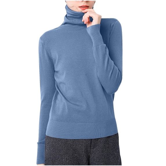 Oksale Womens Long Sleeve Turtleneck T Shirts Soft Comfy Fall Tops Lightweight Slim Casual Winter Basic Tees 2026 Blue L