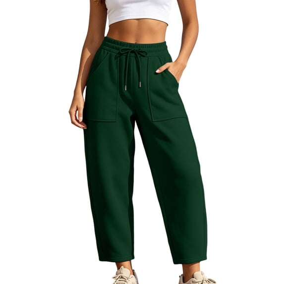 Oksale Womens Petite Barrel Pants with Patch Pockets Pull On Casual Drawstring Waisted Ankle Sweatpants Loose Wide Legged Sweat Pants 2026 Army Green M